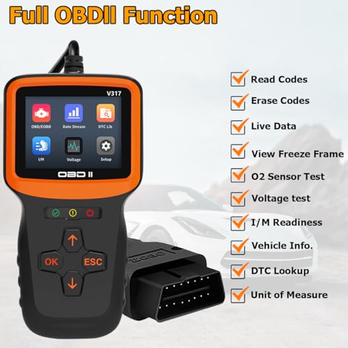 Zpana Car OBD2 Scanner Diagnostic Tool, Vehicle Check Engine Fault Code Readers, Data Clear I/M Readiness Automotive Error Scan Tool Accessories, Universal for SUV, Sedan, Truck