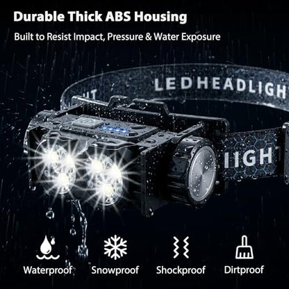 2-Pack Head Lamp, LED Magnetic Headlight with Type-C Charging, Black