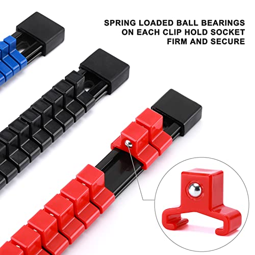 CASOMAN 12PC ABS Socket Organizer, Premium Quality Socket Holders,1/4-Inch x 48 Clips, 3/8-Inch x 90 Clips, 1/2-Inch x 36 Clips, Blue & Red & Black - size: 12PCS