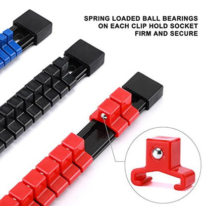 CASOMAN 12PC ABS Socket Organizer, Premium Quality Socket Holders,1/4-Inch x 48 Clips, 3/8-Inch x 90 Clips, 1/2-Inch x 36 Clips, Blue & Red & Black - size: 12PCS