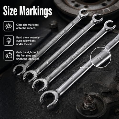 4PCS Double-ended Flare Nut Wrench Set,Offset Car Brake Line Wrench Set | with 8mm/10mm/9mm/11mm/13mm/14mm/15mm/17mm,Metric Car Flare Wrenches Sets Automotive Tools