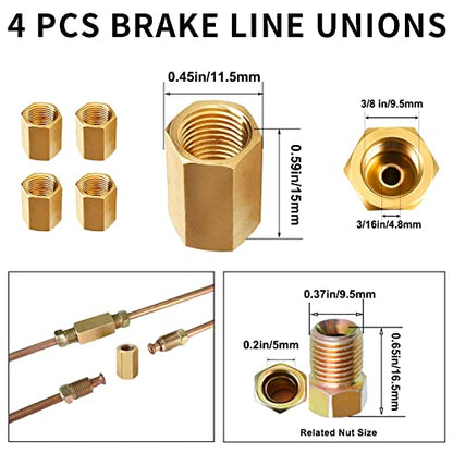 MuHize 1/4 in x 25 ft Brake Line Flaring Tool Kit – Automotive Repair Set | All-in-One Copper Tubing Kit with 16 Fittings, 4 Unions, Tube Cutter & Flaring Tool for Brake Fuel Hydraulic Systems - size: Gold Brake Line Kit