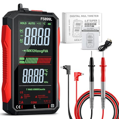 FS899L Smart Digital Multimeter, USB Rechargeable 6000 Counts True RMS Tester with 5" Large Color Screen, Auto-Ranging Voltmeter for Home, Automotive & Industrial Electrical Repair (FS899L) - color: FS899L