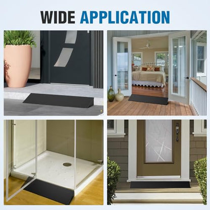 Nilight 2.4" Rise Threshold Ramp for Doorways, 19.7" Wide Low Profile Rubber Smooth Access Door Ramp for Doorway, Curb, Home Steps, Bathroom - size: 2.4" Rise