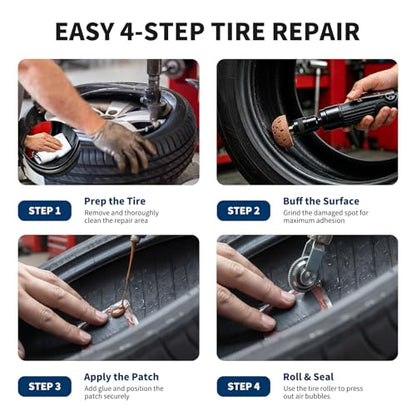 Pneumatic Tire Plug Tools Kit 2500RPM Low Speed Tire Buffer Grinder with Tungsten Steel Grinding Head, Tire Scraper, Rubber Pressure Roller Tire Patch Kit for Auto Tire Repair and Maintenance