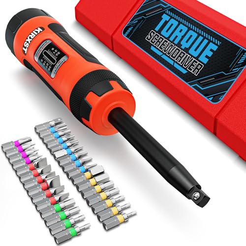 32 PCS 1/4" Drive Long Shank Torque Screwdriver, 3-39 Inch Pound Torque Screwdriver Set with S2 Bits and Socket Adapter for Maintenance, Tools, Bike Repairing and Mounting - size: 3-39 in.-lb. L