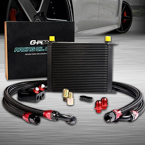 30 Row AN10-10AN Universal Aluminum Engine Transmission Oil Cooler Kit Oil Filter Adapter Kit Black - color: Black, size: Elevation style