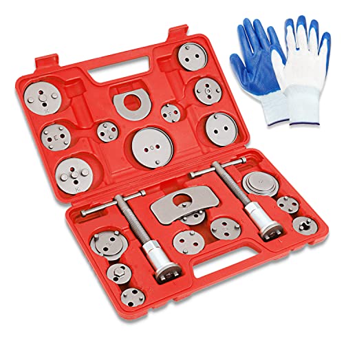 DNA Motoring TOOLS-00243 24-pcs Disc Brake Caliper Piston Compressor Wind Back Repair Tool Kit for Cars, with Carrying Case,Red - color: Red