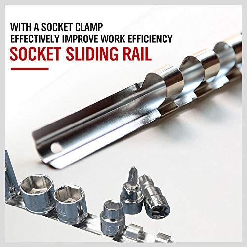 Socket Organizer Set, SEDY 3-Piece Metal Socket Holders/Socket Sliding Rail, 1/4-Inch, 3/8-Inch, 1/2-Inch