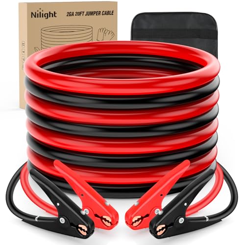 Nilight 2 Gauge 20FT 800A Car Battery Jumper Cables Kit | Heavy Duty Booster Jump Start Cable with Storage Bag for Jump Starting Dead or Weak Batteries for Pickup Truck RV Vans SUV - size: 2 Guage 20 FT