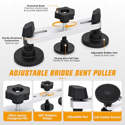 GOOACC 100 PCS Car Dent Puller Paintless Dent Removal Tool | Adjustable Lifter Bridge Pullers 2 in 1 T-Bar Slide Hammer Glue Gun Reflector Board Repair Kit for Car Dent Hail Damage Ding - color: 100PCS Dent Puller Kit