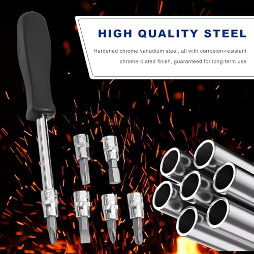 46PCS 1/4 Inch Car Repair Tool Set, Metric Socket Ratchet Wrench Set with Extension Bars & Bits, Quick-Release Ratchet Combination Tools Kit for Auto Repairing & Household