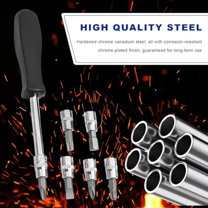 46PCS 1/4 Inch Car Repair Tool Set, Metric Socket Ratchet Wrench Set with Extension Bars & Bits, Quick-Release Ratchet Combination Tools Kit for Auto Repairing & Household