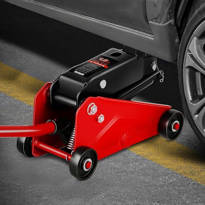 Magshion 1.5 Ton Low Profile Hydraulic Floor Jack, Heavy-Duty Steel Trolley Service Jack with Safety Valve, Swivel Casters, and Wide Saddle for Garage and Vehicle Maintenance, Red - color: Red