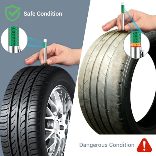 INBOF 8 Pack Tire Tread Depth Gauge, Color Coded Tire Depth Gauge Tool 32nds