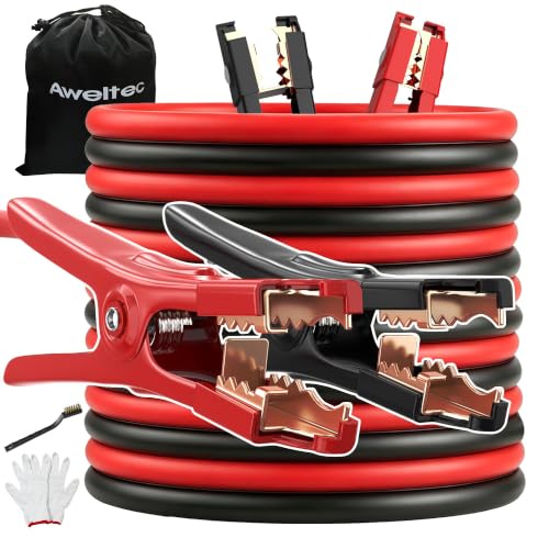 Heavy Duty Jumper Cables,4 Gauge 25 Feet Battery Booster Cable,Automotive Wires with Alligator Clamps,Carrying Bag,Safety Gloves and Iron Brush for Cars Trucks - size: 4 Gauge 25 feet (Standard)