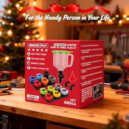 18-Piece Engine Oil Funnel Kit, 1.59QT/1.5L Automotive Oil Funnel Set with 12 Adapters, Elbow Fitting, Arrow Screen and Magnetic Storage Hooks Tray, Compatible with GM, Ford, BMW, Audi, Land Rover Etc - size: 18 PCS - Elite Oil Kit with Magnetic Tray
