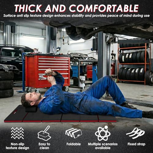 Mechanic Mat, 1.2" Extra Thick Foldable Kneeling Pad with Handle and Storage Belt, 46 x 15.8 inch Waterproof Non Slip EVA Cushion Mat for Garage Workshop Repairing Gardening