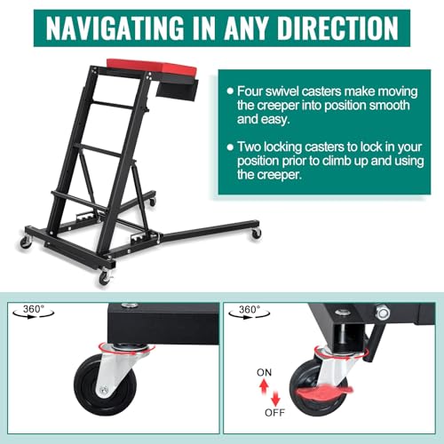 400lbs Top Automotive Creeper for Mechanics, Adjustable Height Engine Creeper 42.5"-64.8" with 4 Swivel Caster Wheels and Padded Deck, Foldable Car Creeper for Home Garage Workshop