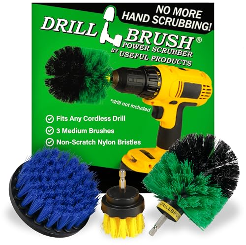Drillbrush Medium Drill Brush Attachments for Cleaning Tile, Grout, Dishes, Pots, Pans, Air Fryers, and Boat Hulls - Cordless Power Spin Scrubber Drill Attachment - Electric Dish Scrubber Spin Brushes - color: Yellow, Green, Blue, size: 2in, 4in, 3.5in co