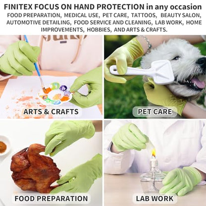 FINITEX Nitrile Disposable Gloves - Green 3.5mil 100/1000PCS Powder-Free Latex-Free Medical & Food Use - color: Green (Large 100)