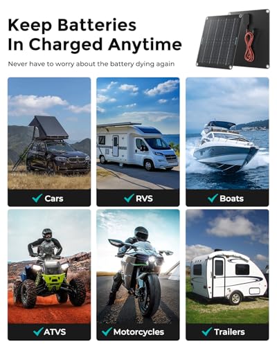 10W Solar Battery Charger, 12V Maintainer - Waterproof for Car & RV | Smart Solar Trickle Charger With Indicator Lights, Reverse Protection, No Overcharge for Car, Truck, Boat, Rv, Motorcycle. - style: 10W