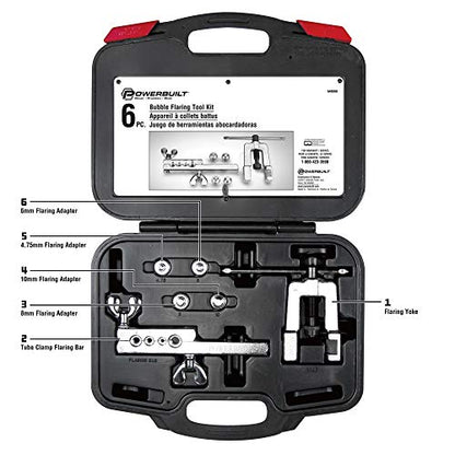 Powerbuilt ISO Bubble Flaring Tool Set for Hydraulic Brake Lines, 6 Piece Car Service Kit, Yoke, T-Handle, Adapters, Storage Case - 648990 - style: 6 Piece