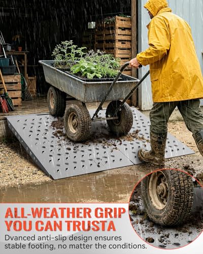 Heavy-Duty Shed Garage Access Ramps 2 PCS, 1500LBS Capacity Anti-Slip Punch Plate, Perfect for Riding Mowers, Motorcycles, Tractors, Snow Blowers & Garden Carts