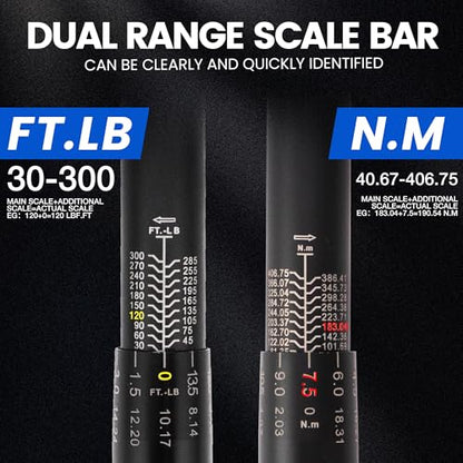 1/2-Inch Drive Click Torque Wrench, 30-300 ft-lb (40.7-406.8 Nm), ±3% Accuracy 72-Tooth Dual-Direction Ratchet, Mechanical Hand Tool for Lug Nuts, Tire Change, Truck & Auto Maintenance - size: 1/2" DR.『30-300 FT.LB』