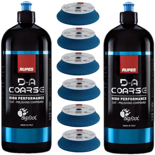 Rupes D-A Series Two 1-Liter Bottles Cut Polishing Compound & Six Count 6" Coarse Cutting Foam Pads - Excellcent Clarity, Low Dusting & Easy Wipe Off - size: 6"