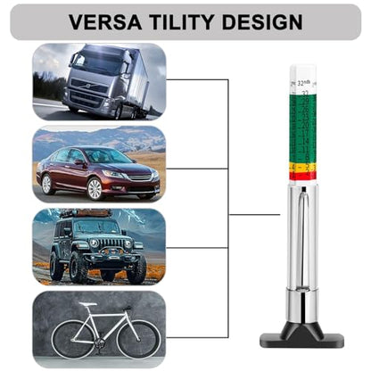 Tire Tread Depth Gauge Kit (4 Pack) - 1/32 Inch High-Accuracy Metal Pencil with Clip - Includes Valve Caps & Portable Bag for Car, Truck, SUV, Motorcycle, Bike