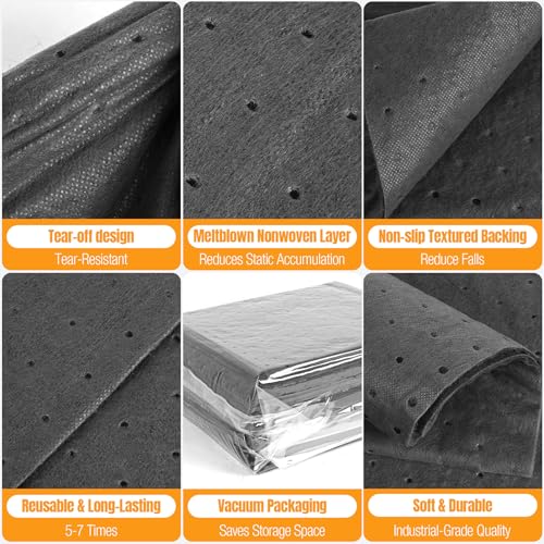 100 PC Oil Absorbent Pads, 13"x10"x2mm | Meltblown Polypropylene Mats, Hand-Tear Lines, Vacuum Packaging for Garage, Workshop & Under Car