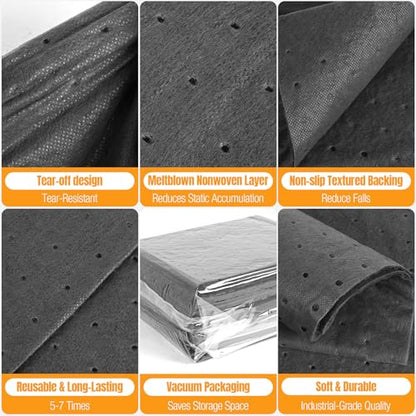 100 PC Oil Absorbent Pads, 13"x10"x2mm | Meltblown Polypropylene Mats, Hand-Tear Lines, Vacuum Packaging for Garage, Workshop & Under Car