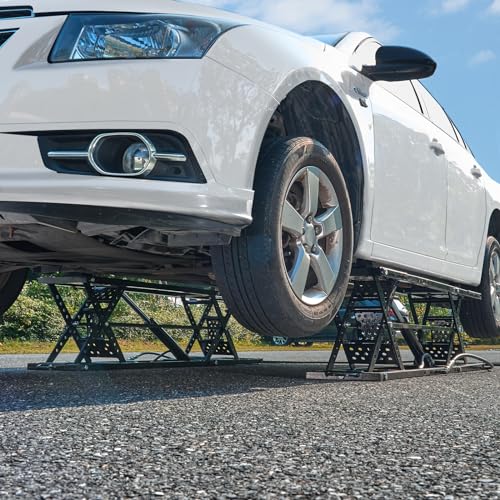 VEVOR Portable Car Lift - 7,000 LBS Capacity, 26.8" Max. Height, Heavy-Duty Carbon Steel Truck Lift with 120V Power Unit | 26.8" Max Height, Extended-Length Plates, Heavy-Duty Carbon Steel, 120V Power Unit, For Home Garage Shop