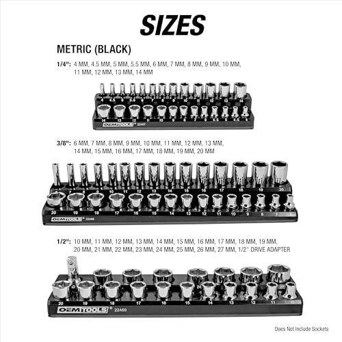 OEMTOOLS 22488 6 Pack Set Metric and SAE Magnetic Socket Tray Set, Black and Green Socket Organizers, 1/4, 3/8, 1/2 Inch Drive Socket Organizer Tray Set - style: Black and Green