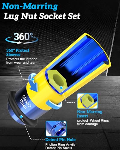 1/2" Drive Lug Nut Socket Set, 17/19/21 mm Wheel Socket | Non Marring, Thin Wall, CR-MO Steel, Hex Lug Nut Removal - size: 3PC