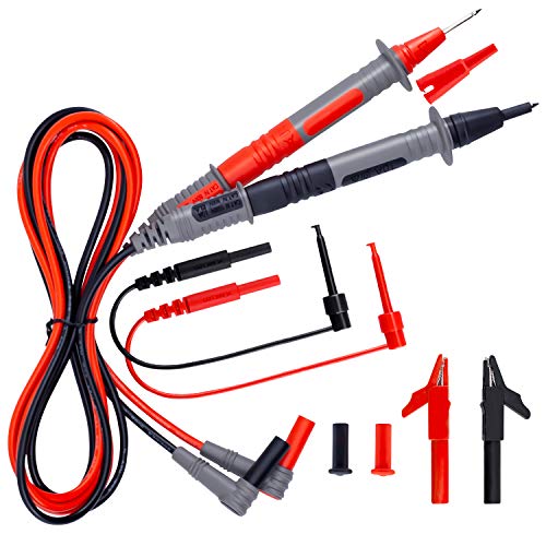 KAIWEETS Soft Silicone Electrician Test Leads Kit CAT III 1000V & CAT IV 600V with Alligator Clips and Needle Probe for Fluke/AstroAI/INNOVA Multimeter Electronic Clamp Meter 9PCS - size: 9PCS