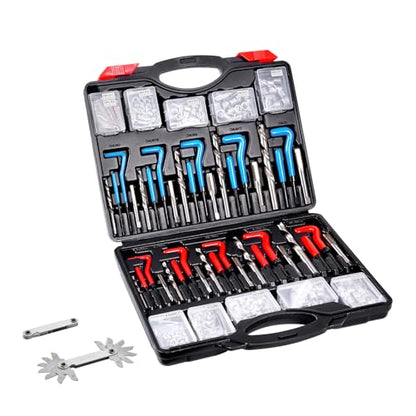 VEVOR Helicoil Thread Repair Kit-338-Piece SAE HSS Drill Inserts Taps & Tools M5,M6,M8,M10,M12,1/4",5/16",3/8",7/16",1/2" Rethreading Tool Kit Insertion Rethreading Tools Universal Rethread Restorer - size: 338PCS, style: SAE&METRIC