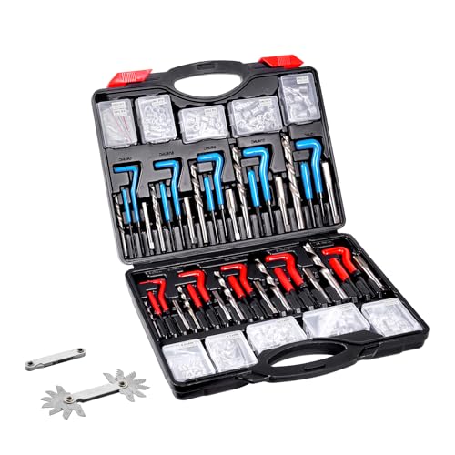 VEVOR Helicoil Thread Repair Kit-338-Piece SAE HSS Drill Inserts Taps & Tools M5,M6,M8,M10,M12,1/4",5/16",3/8",7/16",1/2" Rethreading Tool Kit Insertion Rethreading Tools Universal Rethread Restorer - size: 338PCS, style: SAE&METRIC