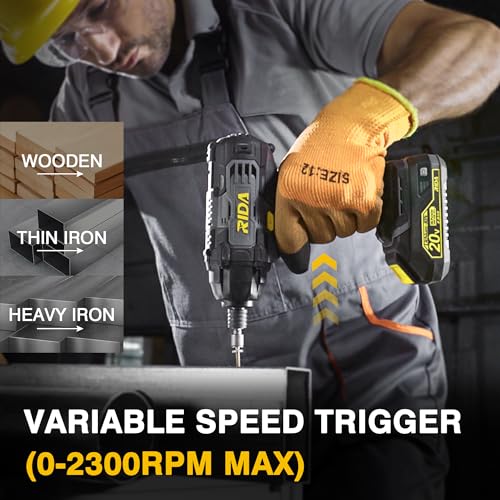 RIDA Cordless Impact Driver Kit 20V 180Nm Torque Home DIY & Repair Projects | 1/4" All-Metal Hex，0-2800RPM, Variable Speed, 2.0Ah Battery, 1H Fast Charger, 25 Driver Bits, Storage Tool Bag - style: Cordless Impact Driver