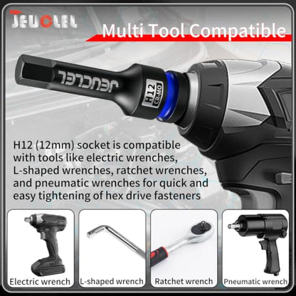 12mm Hex Impact Bit Socket, H12 1/2" Drive Allen Socket, Cr-Mo | 3-Inch, Lengthen Hex Screwdriver Adapter for Electric Ratchet Wrenches Fastening Screws, Socket Wrench, Head Drill - size: 1PC | H12 12MM