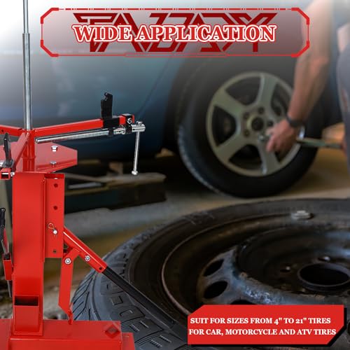 Multi Manual Tire Changer Machine for 4" to 21" Tires Portable Hand Bead Breaker Mounting Tool Heavy Duty Tire Changer for Motorcycle Gocart Trailer Bike ATV Truck (Red)