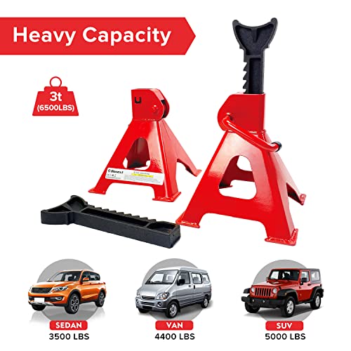 3 Ton Low Profile Plastic Car Service Ramps and 3 Ton Red Jack Stands