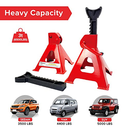 3 Ton Low Profile Plastic Car Service Ramps and 3 Ton Red Jack Stands