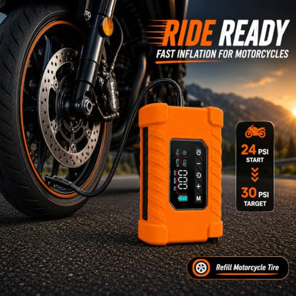 140 PSI Portable Tire Inflator for Cars, Motorcycles, Bikes & Balls | Portable Air Pump with Digital Pressure Gauge, Auto Shut-Off, Bright LED Light & Rechargeable Battery