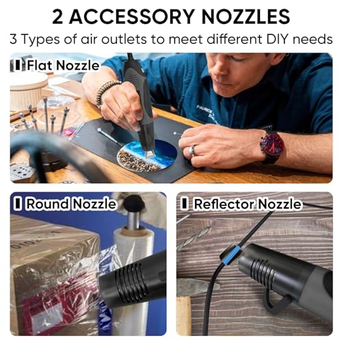 ROMECH 350W Heat Gun with 2 Nozzles, Dual Temp Heat Gun 400°F-660°F, Fast Heat Hot Air Gun with Overload Protection for DIY Craft Embossing Shrink Wrapping (Grey) - color: Grey