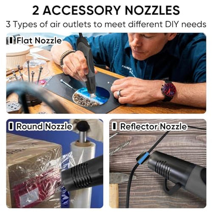 ROMECH 350W Heat Gun with 2 Nozzles, Dual Temp Heat Gun 400°F-660°F, Fast Heat Hot Air Gun with Overload Protection for DIY Craft Embossing Shrink Wrapping (Grey) - color: Grey