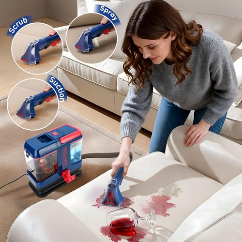 WECLEAN C5 Portable Carpet & Upholstery Spot Cleaner Machine,Deep Cleaning for Carpet,Car Couch, with Deep Cleaning Solution - color: Blue red
