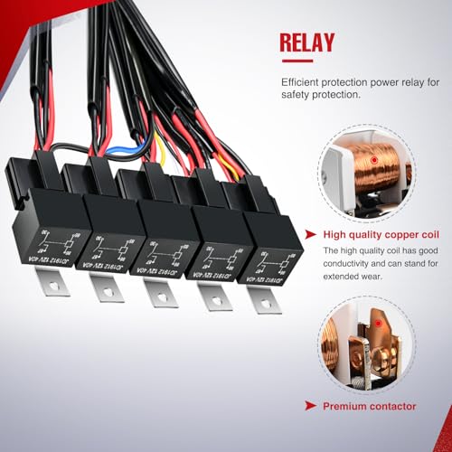 Nilight 16AWG 14AWG 12AWG LED Light Bar Wiring Harness Kit 12V On/Off 5 Gang Rocker Switch Panel Power Relay Blade Fuse 5Pin Toggle Switches for Cars Boat ATV Trucks-10 Leads - color: 5Gang Rocker Switch 16AWG Wiring Harness