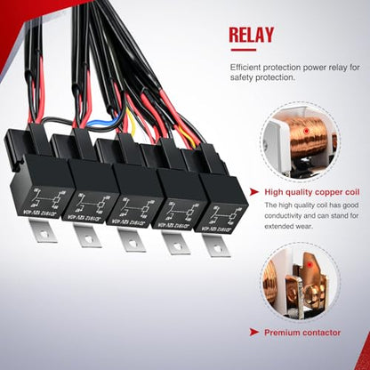 Nilight 16AWG 14AWG 12AWG LED Light Bar Wiring Harness Kit 12V On/Off 5 Gang Rocker Switch Panel Power Relay Blade Fuse 5Pin Toggle Switches for Cars Boat ATV Trucks-10 Leads - color: 5Gang Rocker Switch 16AWG Wiring Harness